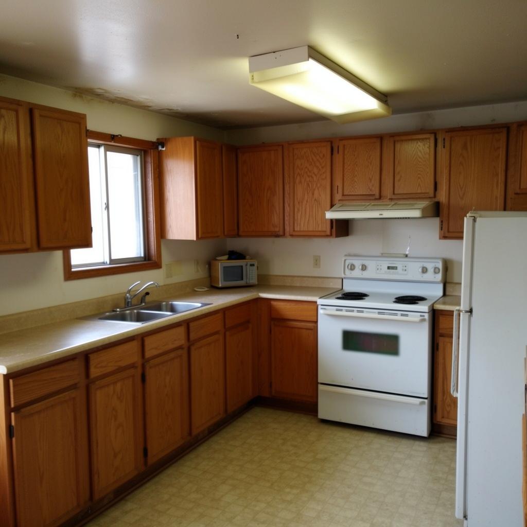 Before: Before and after of a Winnipeg kitchen renovation by ARA Reno — dated oak cabinets transformed into a bright, modern white-and-oak kitchen